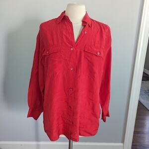 Vintage Women's Max Mara 8 Silk Red Button Down Blouse